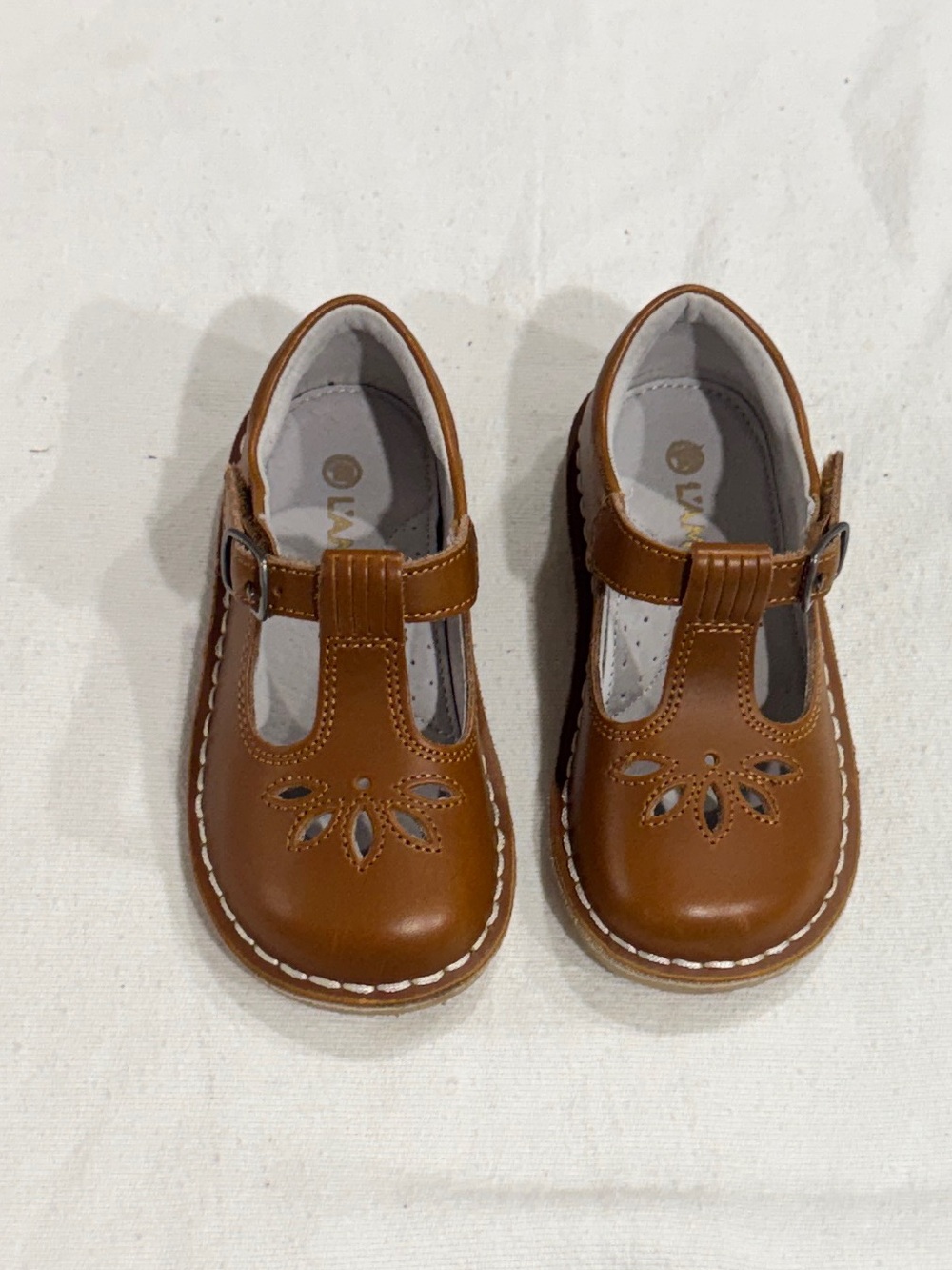 L’Amour Kids T-Strap Leather Mary Jane Shoes - Brown/Cognac